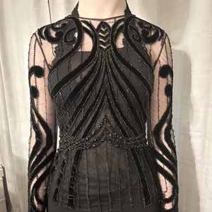 Ralph Lauren, Purple Label, Crystal, Beaded, Sheer, Velvet Top Size 2